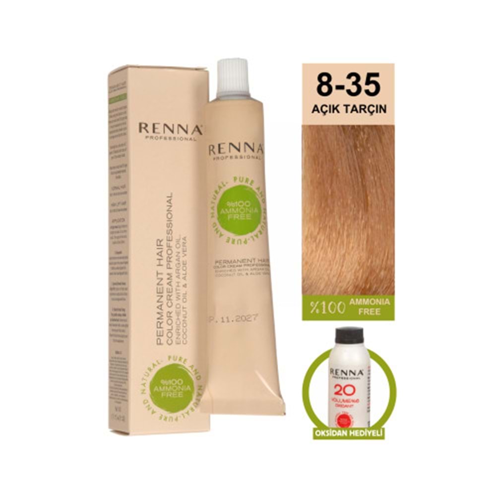 Renna AMONYAKSIZ Bitkisel Yıpranmış Saçlar İçin Saç Boyası 8-35 Açık Tarçın 60ml
