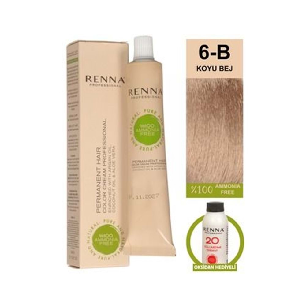 Renna AMONYAKSIZ Bitkisel Yıpranmış Saçlar İçin Saç Boyası 6-B KOYU BEJ 60ml
