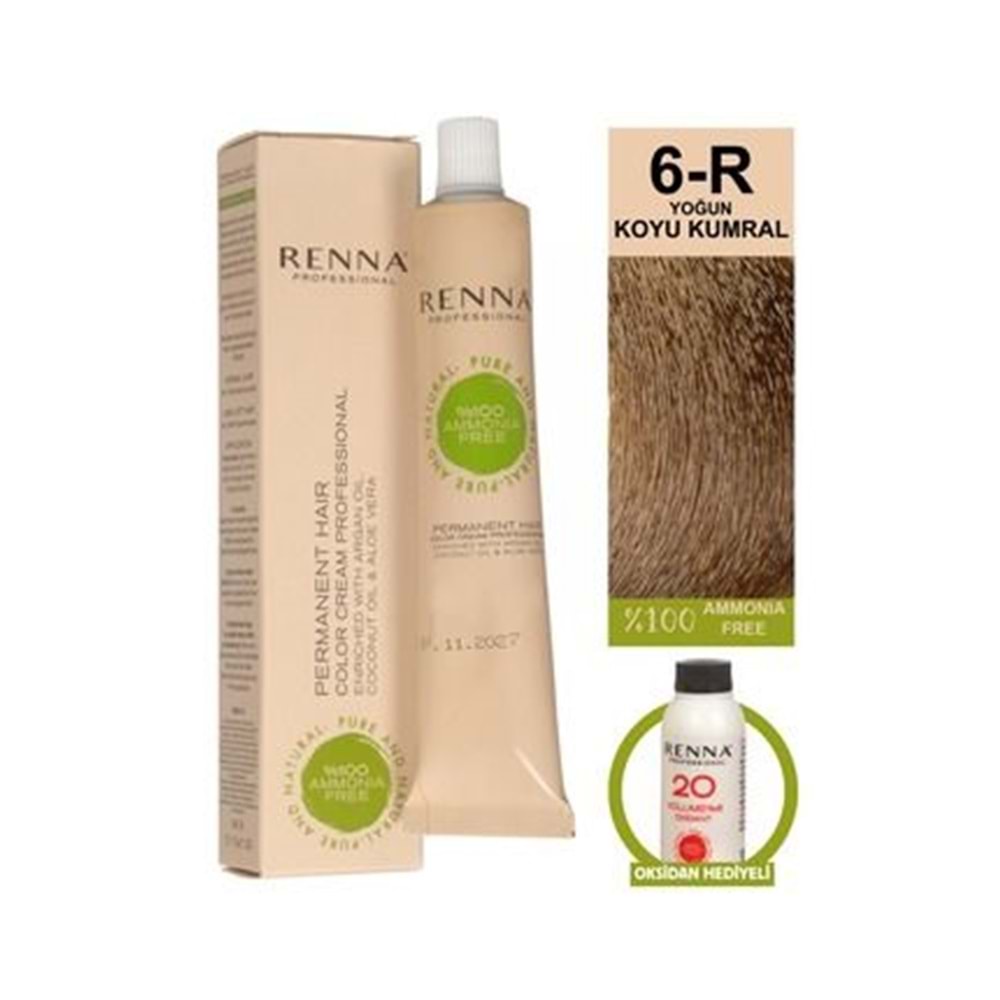 Renna AMONYAKSIZ Bitkisel Yıpranmış Saçlar İçin Saç Boyası 6-R YOĞUN KOYU KUMRAL 60ml