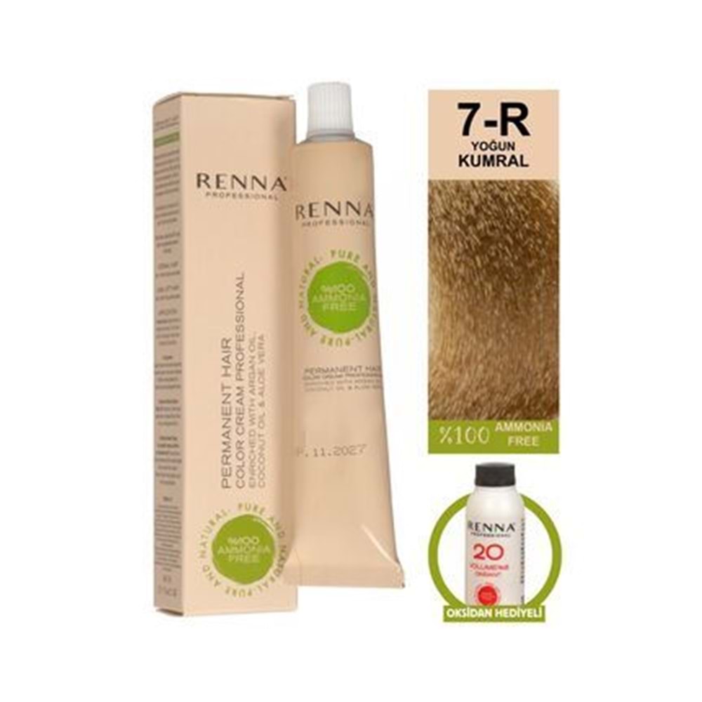 Renna AMONYAKSIZ Bitkisel Yıpranmış Saçlar İçin Saç Boyası 7-R YOĞUN KUMRAL 60ml