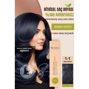 Renna AMONYAKSIZ Bitkisel Yıpranmış Saçlar İçin Saç Boyası 1-1 MAVİ SİYAH 60ml