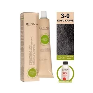 Renna AMONYAKSIZ Bitkisel Yıpranmış Saçlar İçin Saç Boyası 3-0 KOYU KAHVE 60ml