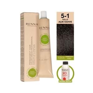 Renna AMONYAKSIZ Bitkisel Yıpranmış Saçlar İçin Saç Boyası 5-1 KÜLLÜ AÇIK KAHVE 60ml