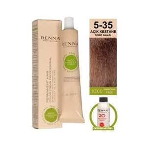 Renna AMONYAKSIZ Bitkisel Yıpranmış Saçlar İçin Saç Boyası 5-35 Açık Kestane 60ml
