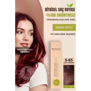 Renna AMONYAKSIZ Bitkisel Yıpranmış Saçlar İçin Saç Boyası 5-65 ÇİLEK KIRMIZISI 60ml