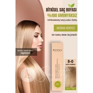 Renna AMONYAKSIZ Bitkisel Yıpranmış Saçlar İçin Saç Boyası 8-0 AÇIK KUMRAL 60ml