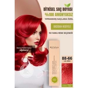 Renna AMONYAKSIZ Bitkisel Yıpranmış Saçlar İçin Saç Boyası 88-66 LAL KIZILI 60ml