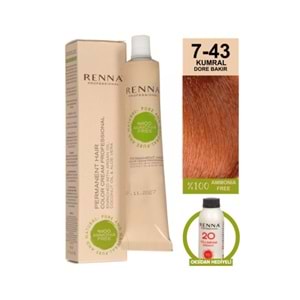 Renna AMONYAKSIZ Bitkisel Yıpranmış Saçlar İçin Saç Boyası 7-43 Kumral Dore Bakır 60ml