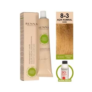 Renna AMONYAKSIZ Bitkisel Yıpranmış Saçlar İçin Saç Boyası 8-3 Açık Kumral Dore 60ml