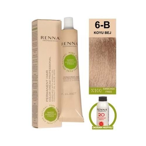 Renna AMONYAKSIZ Bitkisel Yıpranmış Saçlar İçin Saç Boyası 6-B KOYU BEJ 60ml