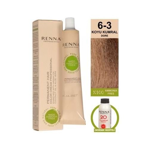 Renna AMONYAKSIZ Bitkisel Yıpranmış Saçlar İçin Saç Boyası 6-3 KOYU KUMRAL 60ml