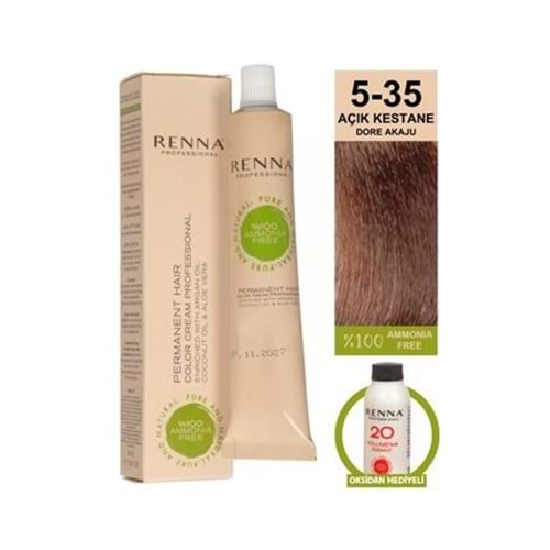 Renna AMONYAKSIZ Bitkisel Yıpranmış Saçlar İçin Saç Boyası 5-35 Açık Kestane 60ml