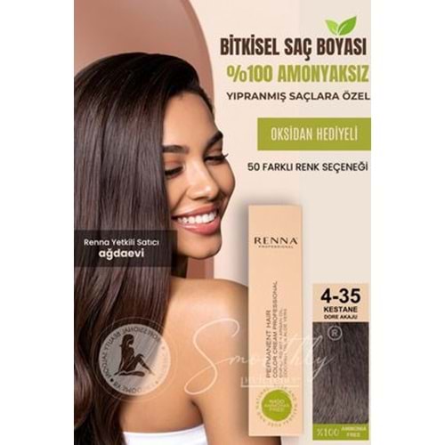 Renna AMONYAKSIZ Bitkisel Yıpranmış Saçlar İçin Saç Boyası 4-35 KESTANE DORE AKAJU 60ml