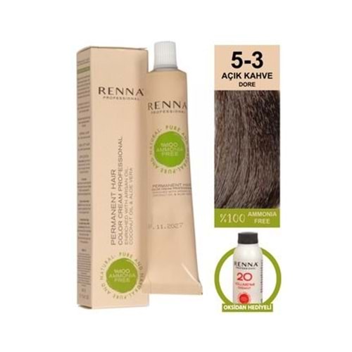 Renna AMONYAKSIZ Bitkisel Yıpranmış Saçlar İçin Saç Boyası 5-3 AÇIK KAHVE DORE 60ml