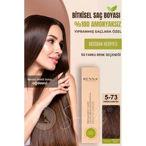 Renna AMONYAKSIZ Bitkisel Yıpranmış Saçlar İçin Saç Boyası 5-73 FINDIK KABUĞU 60ml