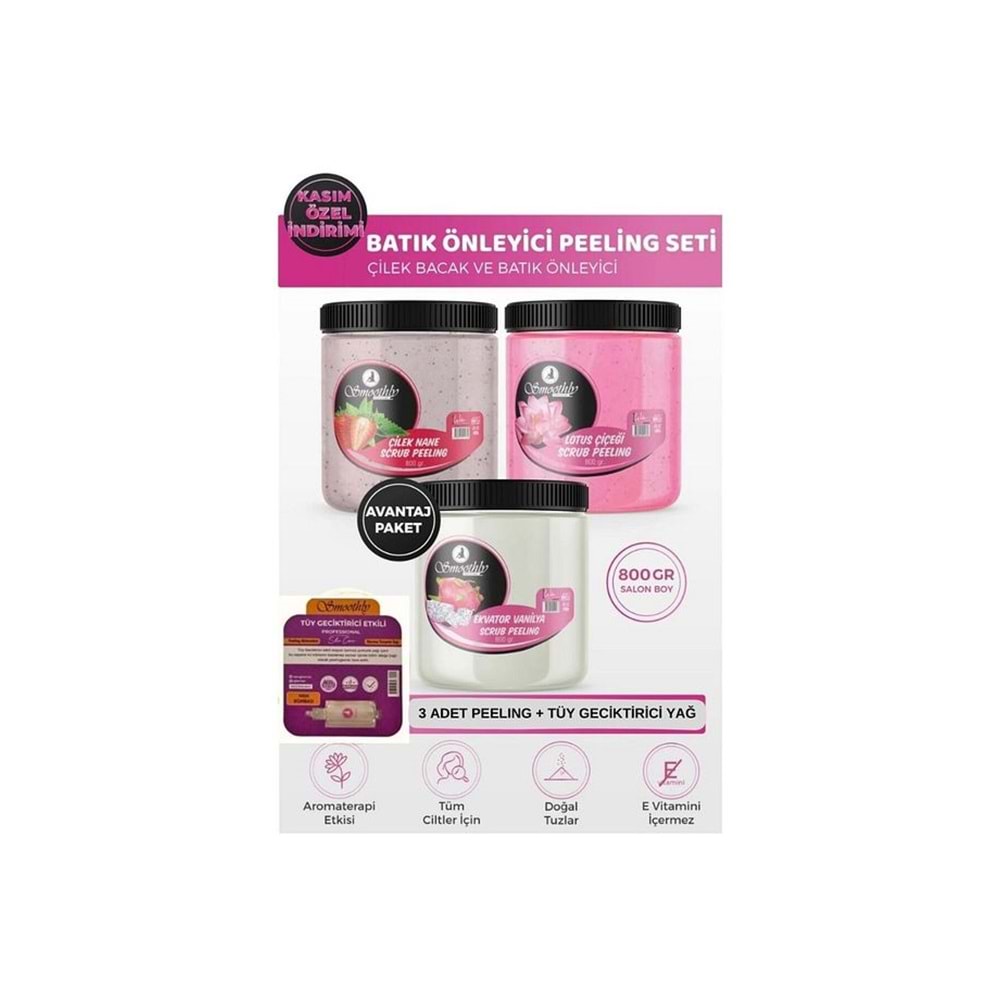 Peeling Avantaj Seti 800gr X 3 Adet Batık Için Peeling Uygulama Için Doğal TüyGeciktiricYağ