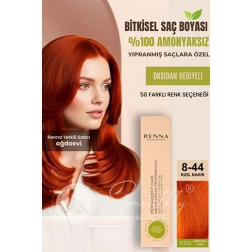 Renna AMONYAKSIZ Bitkisel Yıpranmış Saçlar İçin Saç Boyası 8-44 KIZIL BAKIR 60ml
