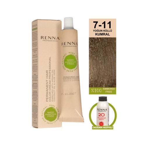 Renna AMONYAKSIZ Bitkisel Yıpranmış Saçlar İçin Saç Boyası 7-11 Yoğun Küllü Kumral 60ml
