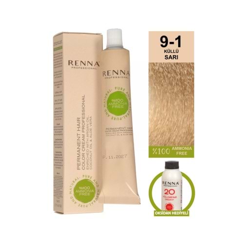 Renna AMONYAKSIZ Bitkisel Yıpranmış Saçlar İçin Saç Boyası 9-1 Küllü Sarı 60ml